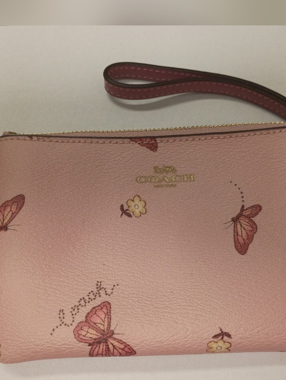 COACH Pink Butterfly Floral Leather Wristlet - Picture 2 of 5